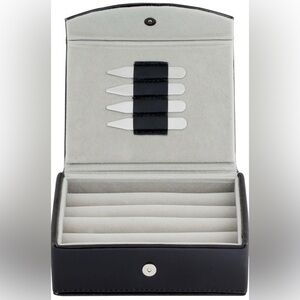 Mens Leather Travel Cufflinks Ring Storage Box Case w/ Collar Stays Holder